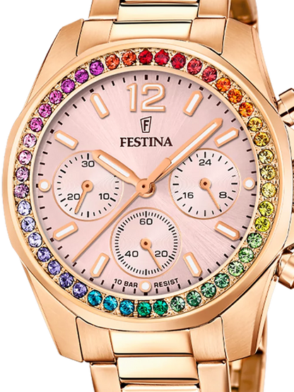 Festina Boyfriend F20639/4 Women's Watch • Rose Gold-Look • Zirconia Bezel