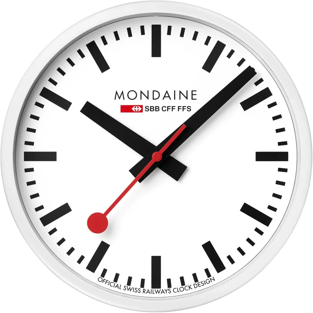 Mondaine Wanduhr 25 cm Ø Aluminium • Ikonisches Schweizer Design • Lautloses Uhrwerk