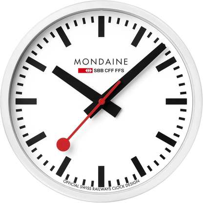 Mondaine Wanduhr 25 cm Ø Aluminium • Ikonisches Schweizer Design • Lautloses Uhrwerk