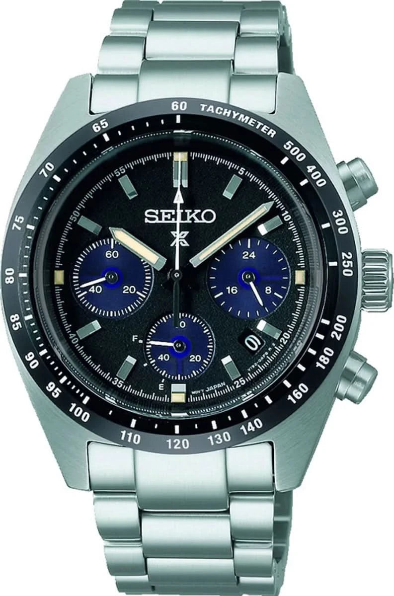 Zegarek męski Seiko Prospex Speedtimer z metalową bransoletą, czarną tarczą i chronografem