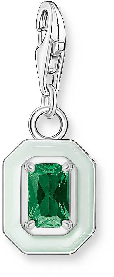 Charm Anhänger Grüner 3D Stein - 925 Sterlingsilber