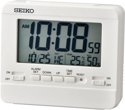 Seiko Modern Digital Alarm Clock 10.4 cm x 8.9 cm x 3.6 cm Plastic • Temperature & Humidity • Dual Alarm with Snooze
