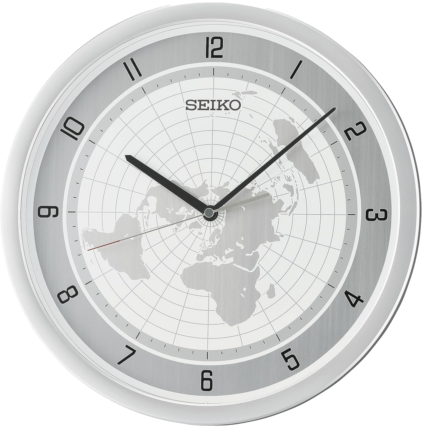 Seiko Wanduhr 36,1x36,1x3,9 cm Kunststoff • Geräuschloses Quarzwerk • Weltkarten-Design