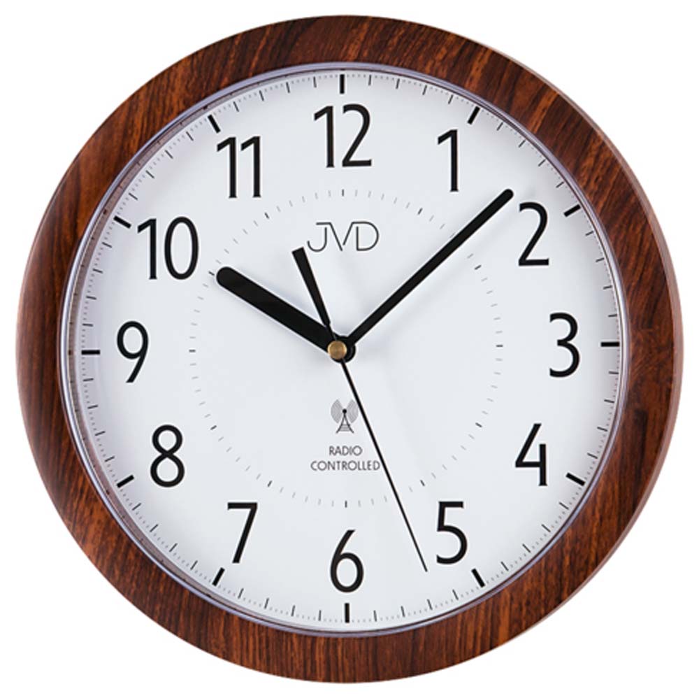 Horloge murale JVD 25x25x3,7 cm Plastique • Radiopilotée • Aspect noyer