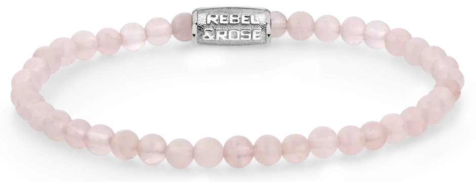 Bransoletka z różowego kwarcu z różowymi koralikami i zapięciem ze stali nierdzewnej, logo Rebel&Rose