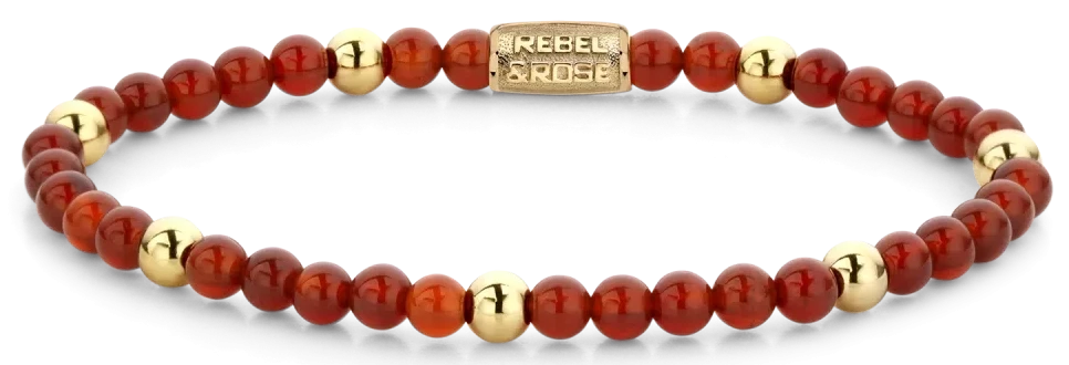 Bransoletka z czerwonymi i złotymi kamieniami szlachetnymi oraz zapięciem ze stali nierdzewnej