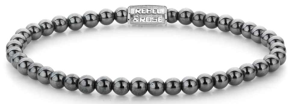 Armband aus 4mm Hämatitedelsteinen mit Edelstahlverschluss - Rebel&Rose Modell: RR-40131-S-M