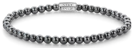 Armband aus 4mm Hämatitedelsteinen mit Edelstahlverschluss - Rebel&Rose Modell: RR-40131-S-M