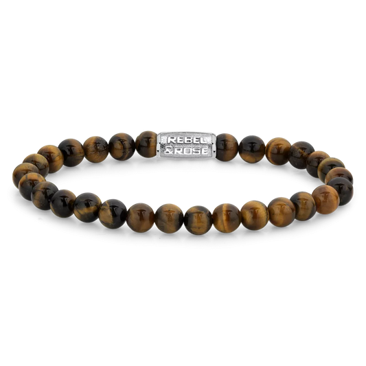Armband aus 6mm Tigerauge mit Edelstahlverschluss - Rebel&Rose Modell: RR-60014-S-L
