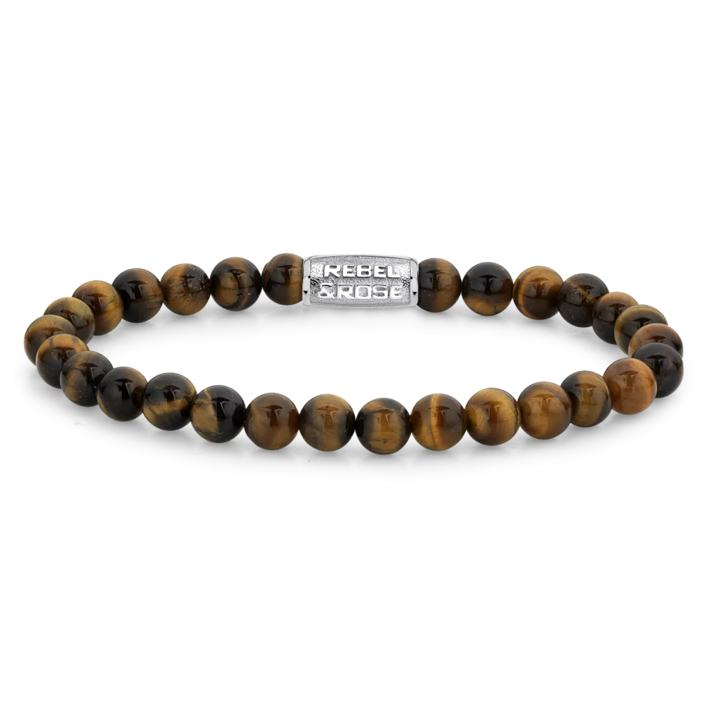 Armband aus 6mm Tigerauge mit Edelstahlverschluss - Rebel&Rose Modell: RR-60014-S-M