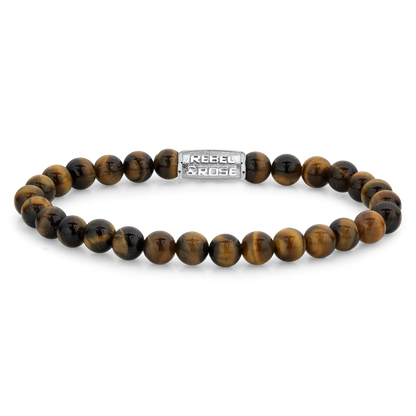 Armband aus 6mm Tigerauge mit Edelstahlverschluss - Rebel&Rose Modell: RR-60014-S-M