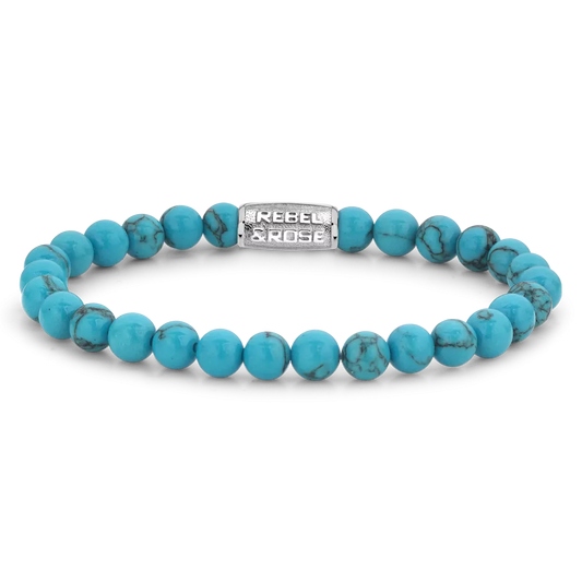 Armband aus 6mm Turqurenit-Edelsteinen mit Edelstahlverschluss - Rebel&Rose Modell: RR-60015-S-L