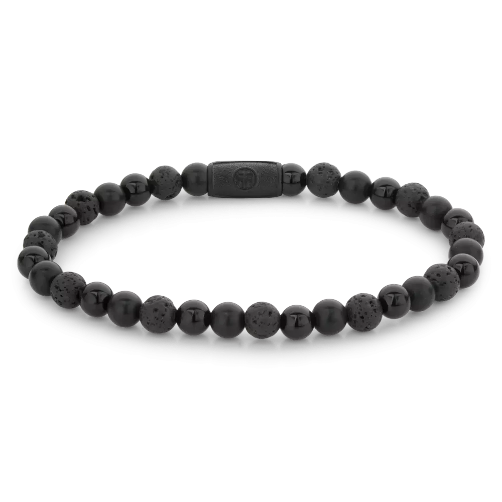 Armband aus 6mm schwarzen Naturstein mit schwarzem Edelstahlverschluss - Rebel&Rose Modell: RR-60088-B-L