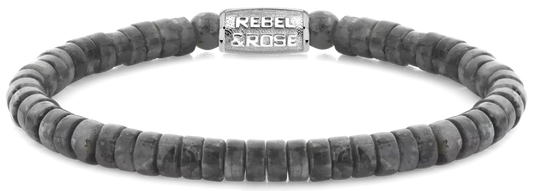 Armband aus 6mm grauen, scheibenförmigem Naturstein mit Edelstahlverschluss - Rebel&Rose Modell: RR-60094-S-L
