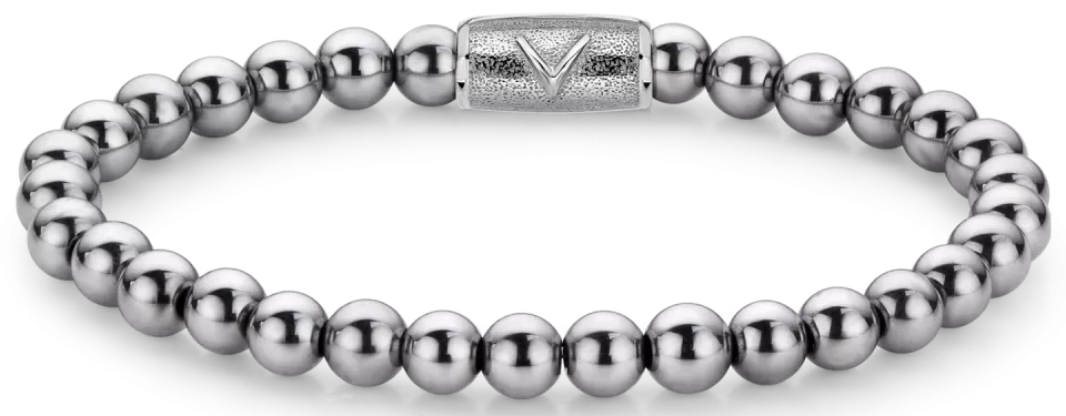 Armband aus 6mm großen Hämatitsteinen mit Edelstahlverschluss - Rebel&Rose Modell: RR-6DV01-S-L