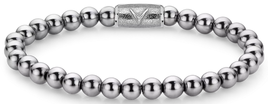 Armband aus 6mm großen Hämatitsteinen mit Edelstahlverschluss - Rebel&Rose Modell: RR-6DV01-S-L