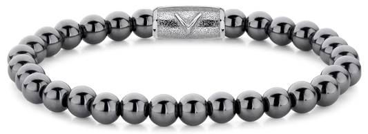 Armband aus 6mm großen Hämatitsteinen mit Edelstahlverschluss - Rebel&Rose Modell: RR-6DV02-S-L