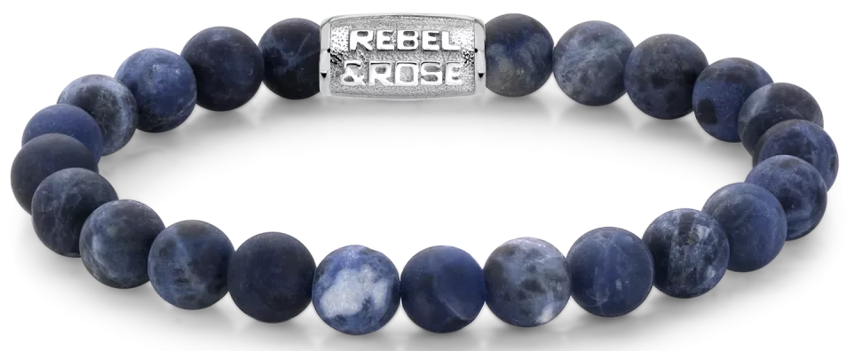 Armband aus 8mm großen Sodalitsteinen mit Edelstahlverschluss - Rebel&Rose Modell: RR-80022-S-L