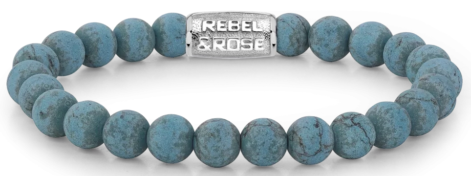 Armband aus 8mm großen Turqurenit-Steinen mit Edelstahlverschluss - Rebel&Rose Modell: RR-80043-S-L