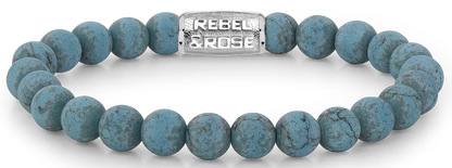 Armband aus 8mm großen Turqurenit-Steinen mit Edelstahlverschluss - Rebel&Rose Modell: RR-80043-S-L