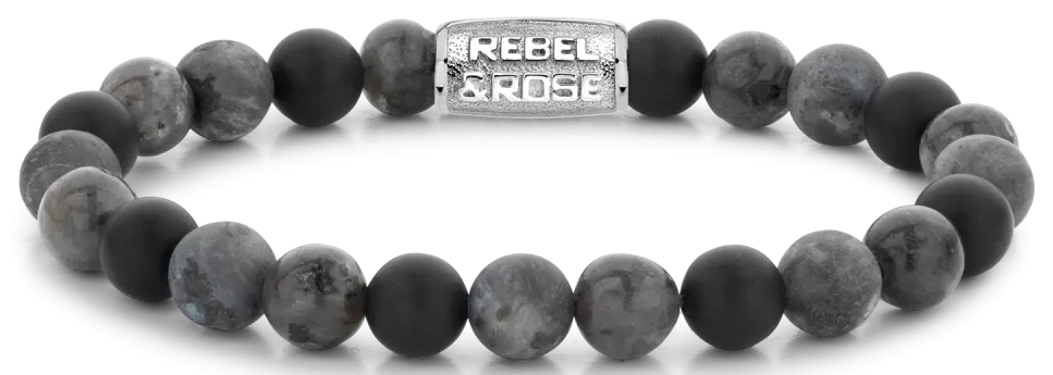 Armband aus 8mm großen Howlith-Steinen mit Edelstahlverschluss - Rebel&Rose Modell: RR-80066-S-L