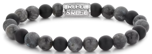 Armband aus 8mm großen Howlith-Steinen mit Edelstahlverschluss - Rebel&Rose Modell: RR-80066-S-L