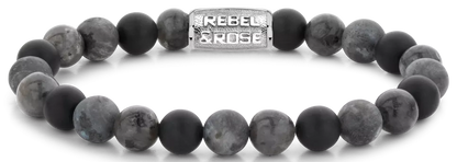 Armband aus 8mm großen Howlith-Steinen mit Edelstahlverschluss - Rebel&Rose Modell: RR-80066-S-M