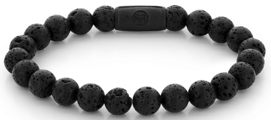 Armband aus 8mm großen schwarzen Edelsteinen mit schwarzem Stahlverschluss - Rebel&Rose Modell: RR-80071-B-M