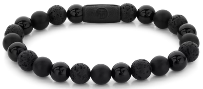 Armband aus 8mm großen schwarzen Edelsteinen mit schwarzem Stahlverschluss - Rebel&Rose Modell: RR-80073-B-L