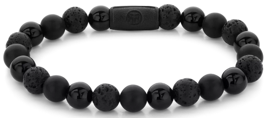Armband aus 8mm großen schwarzen Edelsteinen mit schwarzem Stahlverschluss - Rebel&Rose Modell: RR-80073-B-M