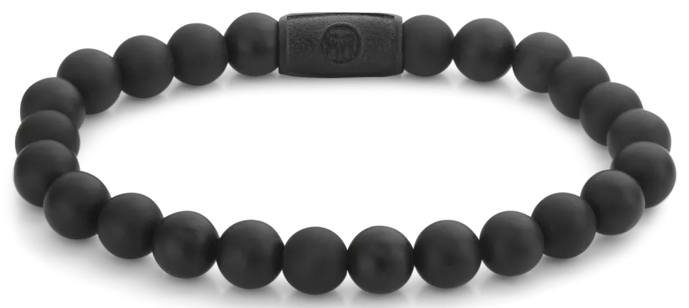Armband aus 8mm großen schwarzen Edelsteinen mit schwarzem Stahlverschluss - Rebel&Rose Modell: RR-80082-B-M