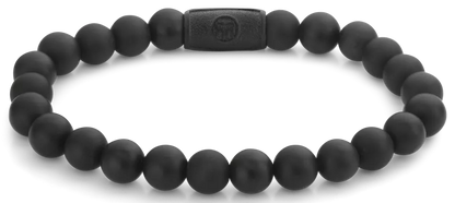 Armband aus 8mm großen schwarzen Edelsteinen mit schwarzem Stahlverschluss - Rebel&Rose Modell: RR-80082-B-M