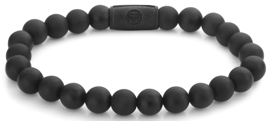 Armband aus 8mm großen schwarzen Edelsteinen mit schwarzem Stahlverschluss - Rebel&Rose Modell: RR-80082-B-M