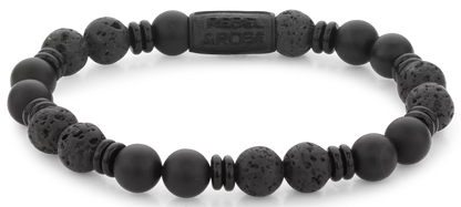 Armband aus 8mm großen schwarzen Onyx-Edelsteinen mit schwarzem Stahlverschluss - Rebel&Rose Modell: RR-80093-B-L