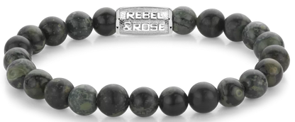Armband aus 8mm großen Rhyolithsteinen mit Metallverschluss - Rebel&Rose Modell: RR-80107-S-M