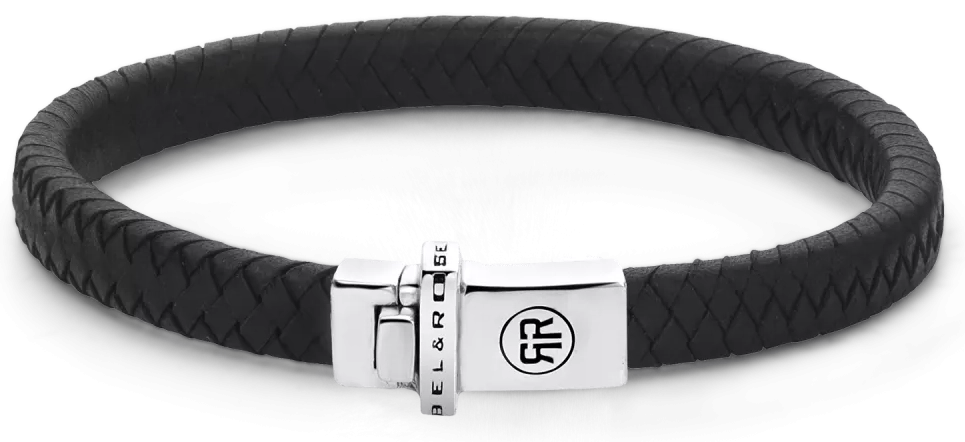 Armband aus 7mm dickem, schwarzem Leder mit Silberverschluss - Rebel&Rose Modell: RR-L0139-S-M