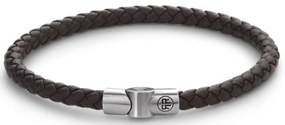 Armband aus einer 5mm dicken, dunkelbraunen Lederschnur mit Edelstahlverschluss - Rebel&Rose Modell: RR-M0041-S-L