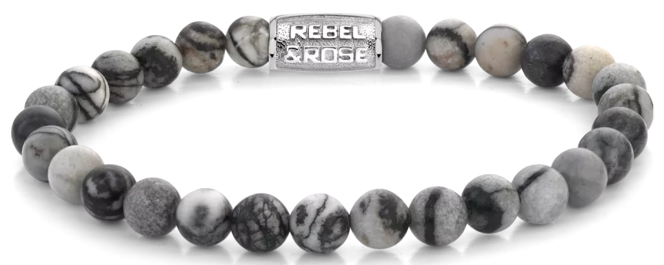 Armband aus 6mm großen Achat Edelsteinen mit Edelstahlverschluss - Rebel&Rose Modell: RR-60140-S-M