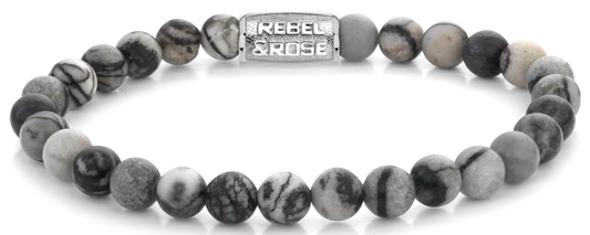 Armband aus 6mm großen Achat Edelsteinen mit Edelstahlverschluss - Rebel&Rose Modell: RR-60140-S-M