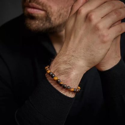 Armband aus 8mm großen Tigerauge-Steinen mit Edelstahlverschluss - Rebel&Rose Modell: RR-80042-S-M
