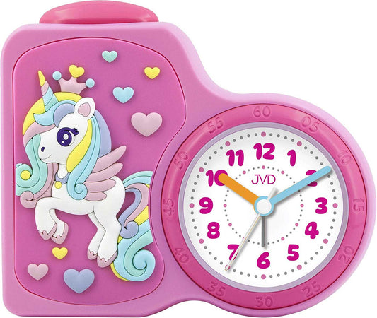 JVD Kinder Wecker Einhorn pink analog Kunststoff • Quarzwerk • Zifferblattbeleuchtung