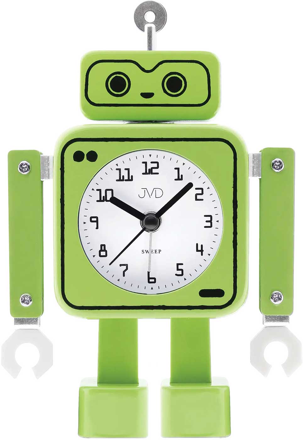 JVD Roboter Wecker 12 x 10.5 x 8.2 cm Metall, Kunststoff • Roboter-Look mit beweglichen Armen • Schleichender Sekundenzeiger