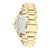 Tommy Hilfiger Damen-Armbanduhr von hinten mit goldenem Gliederarmband und Gehäuserückseite