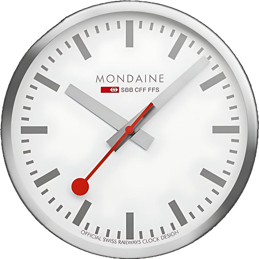 Mondaine Wanduhr 25 cm Ø Aluminium • Ikonisches Schweizer Design • Geräuschloses Quarzwerk