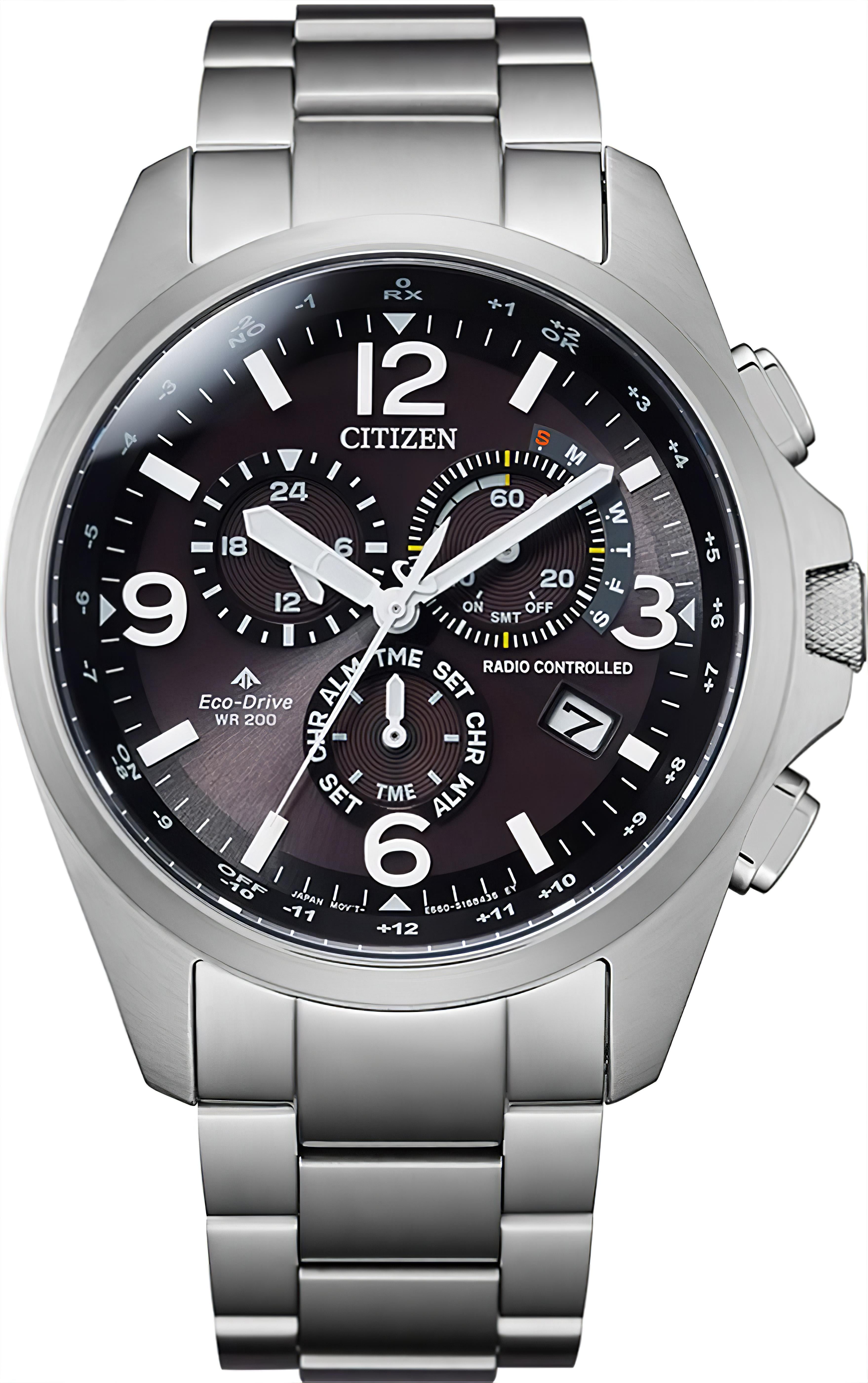 Zegarek Citizen Promaster Sky ze srebrną bransoletą ze stali szlachetnej i czarną tarczą