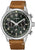 Zegarek męski z chronografem Eco-Drive, czarną tarczą i brązowym skórzanym paskiem