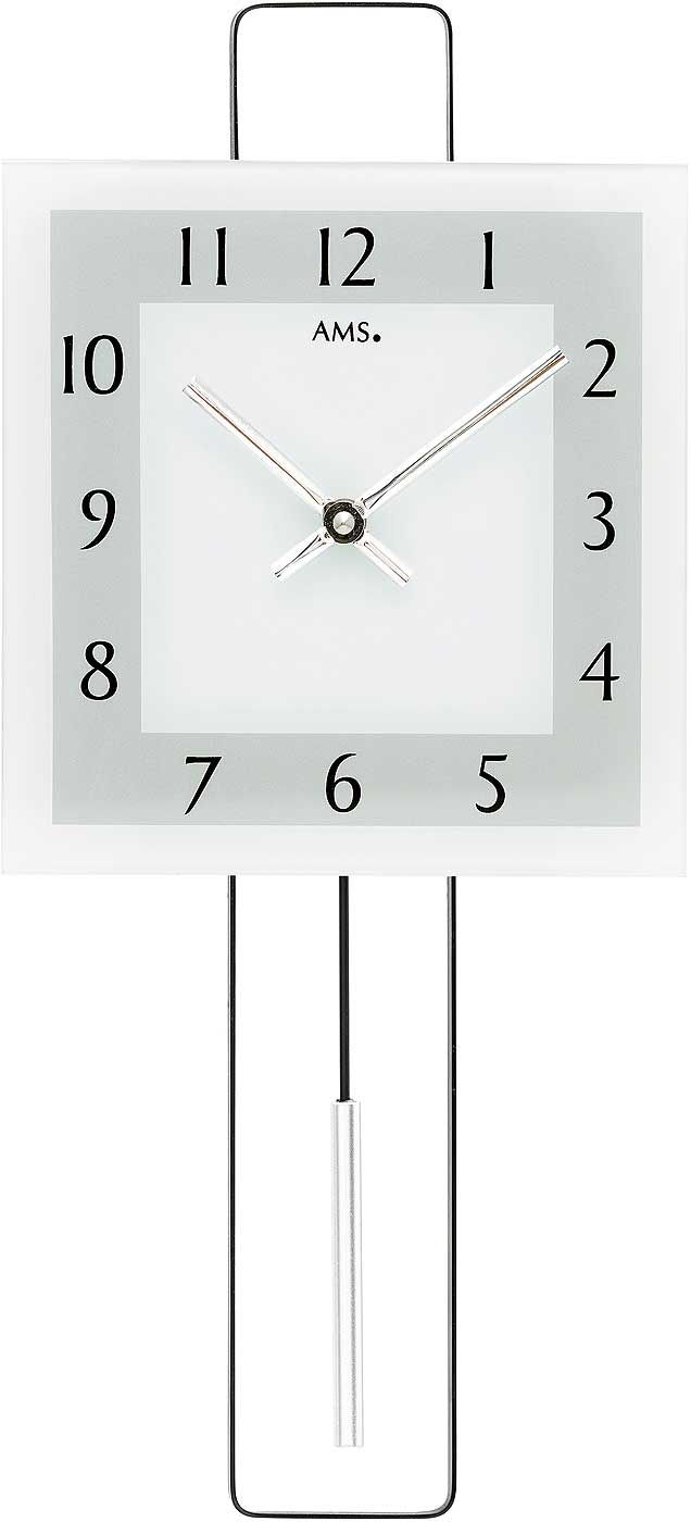 Horloge murale AMS 44x20x5 cm métal/verre • Radio-pilotée • Avec balancier