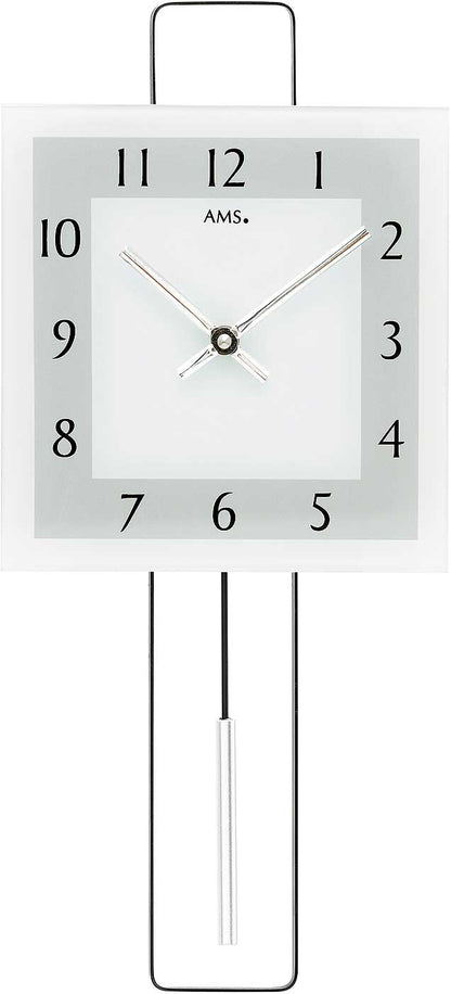 Horloge murale AMS 44x20x5 cm métal/verre • Radio-pilotée • Avec balancier