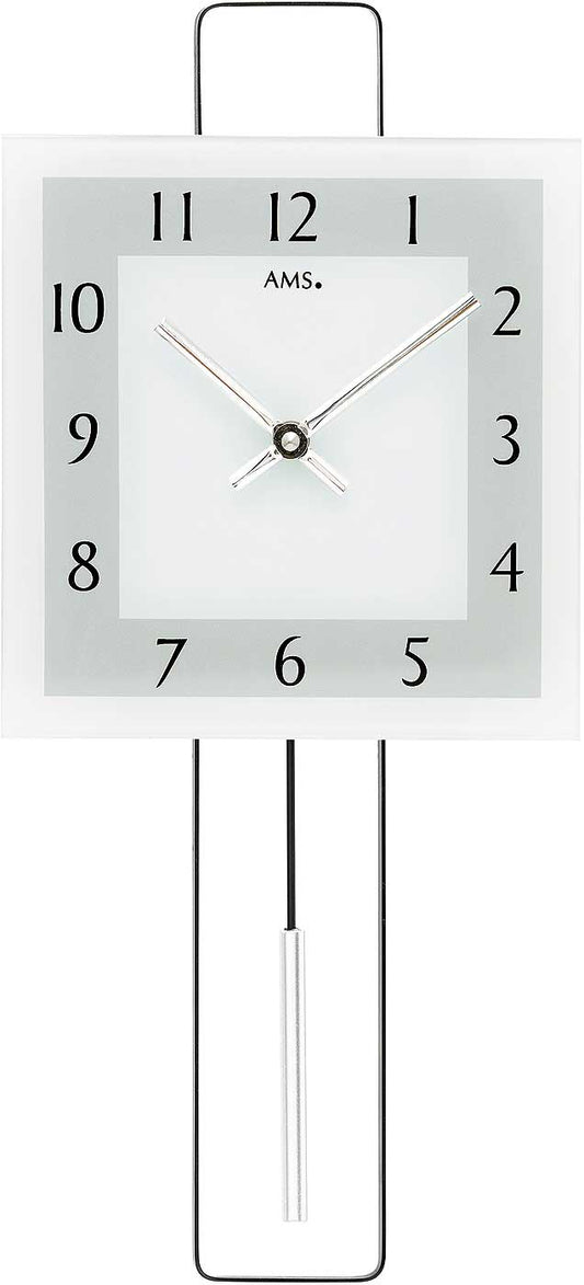 Horloge murale AMS 44x20x5 cm métal/verre • Radio-pilotée • Avec balancier