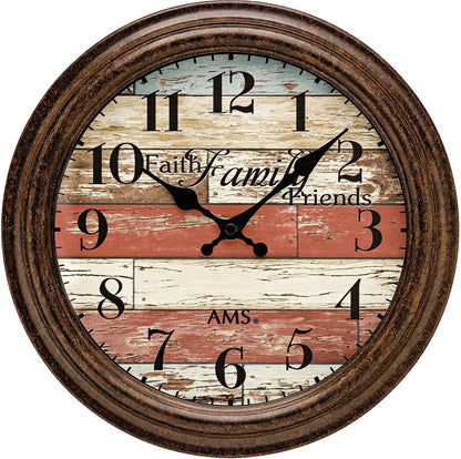 AMS Wall Clock 28x28x5 cm Plastic • Silent Quartz Movement • Vintage Style